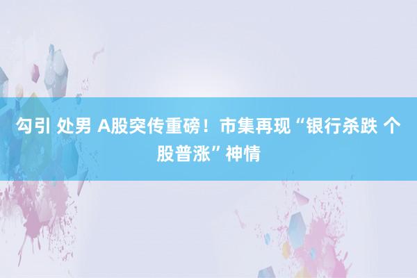 勾引 处男 A股突传重磅！市集再现“银行杀跌 个股普涨”神情